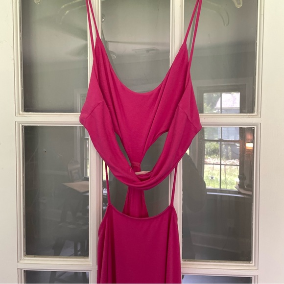 Free People Piper Fuchsia Pink Sleeveless Cutout Midi Maxi Casual Dress L 12/14 - Picture 6 of 6